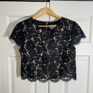 Eliza J Black Floral Lace Cropped Top – Elegant Evening Wear